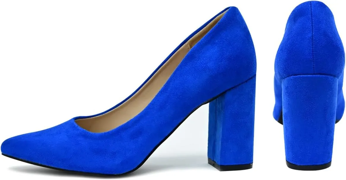 Pointed Toe Chunky Heels for Women High Heels Women's Pumps Closed Toe Slip On Comfortable Heels Pumps Shoes Trendy Classic Pumps Dress Shoes for Prom, Work, Wedding Bride Bridesmaid