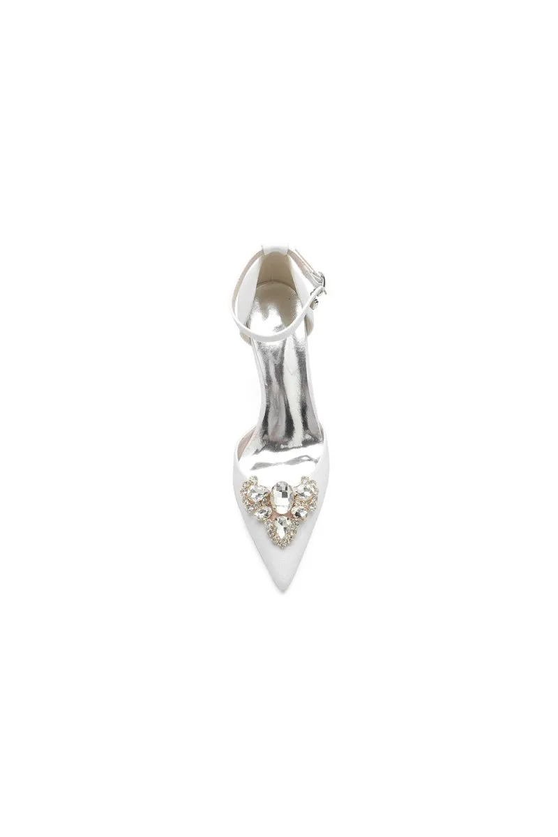 Pointed Toe Glitter Ankle Strap Rhinestone High Heels