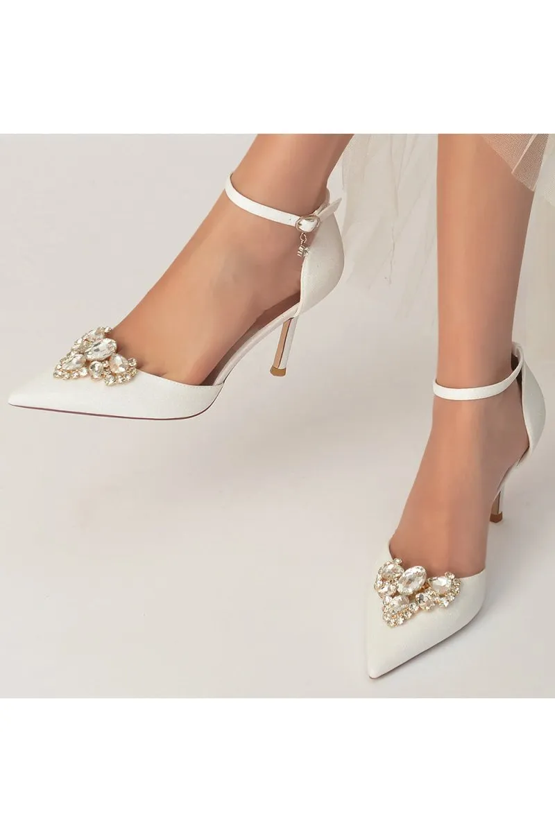 Pointed Toe Glitter Ankle Strap Rhinestone High Heels