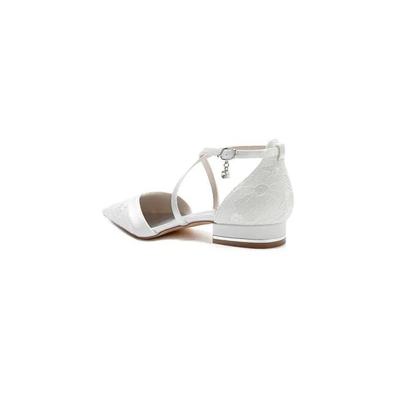 Pointed Toe Lace Ankle Strap Kitten Heels