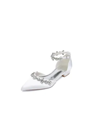 Pointed Toe Rhinestone Beaded Ankle Strap Kitten Heels