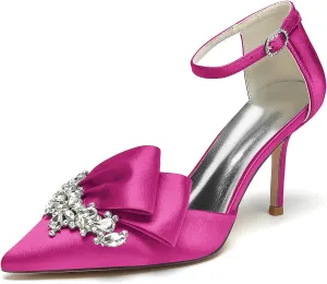 Pointed Toe White Wedding Shoes for Bride High Heels Satin Bridal Shoes Ankle Strap Crystal White Heels Dress Shoes for Women Pumps