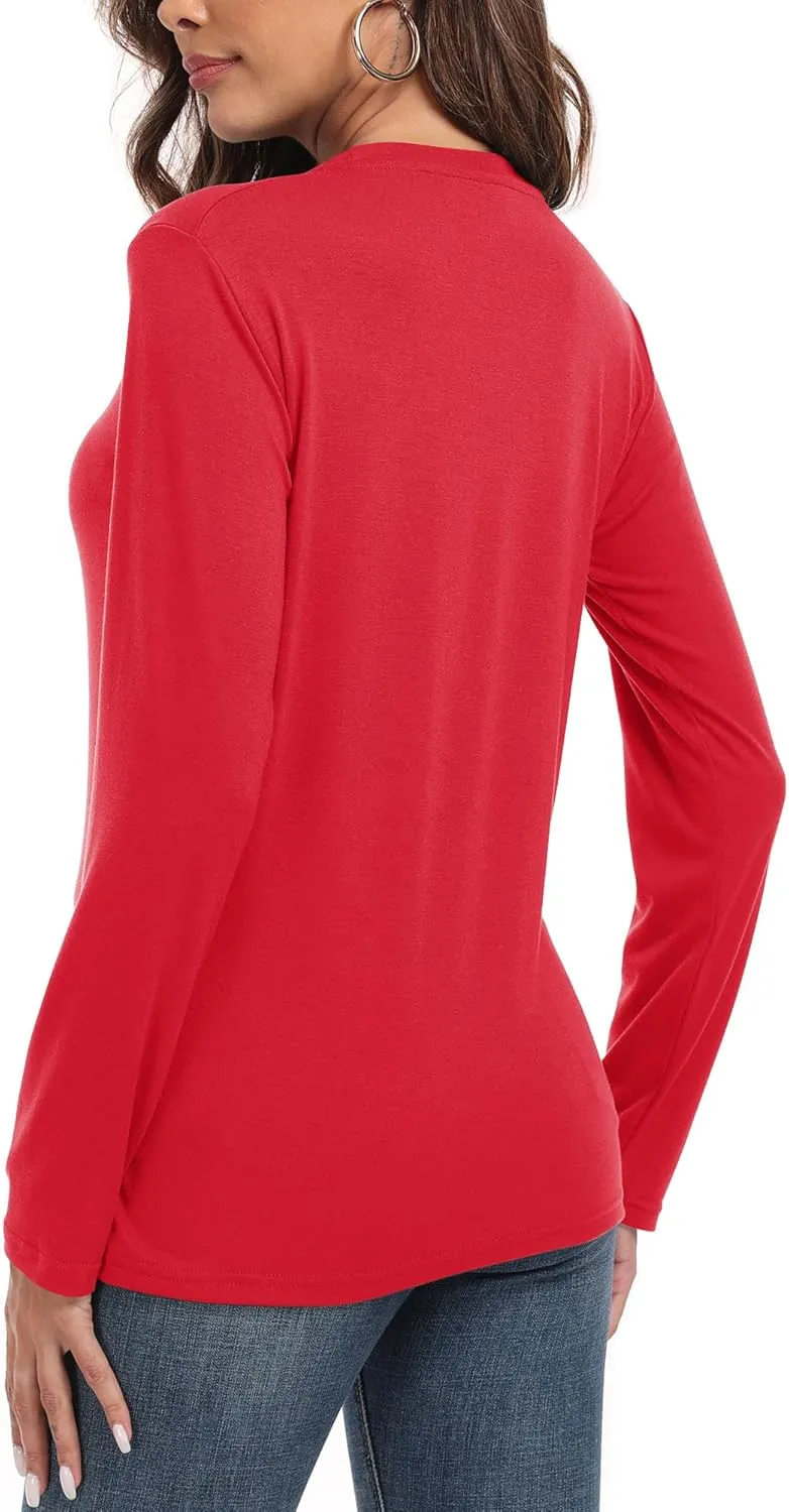 PRIMODA Women's Crew Neck Long Sleeve Shirts Basic Loose Fit Layering Tops