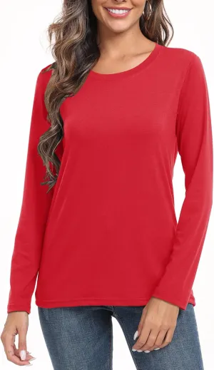 PRIMODA Women's Crew Neck Long Sleeve Shirts Basic Loose Fit Layering Tops