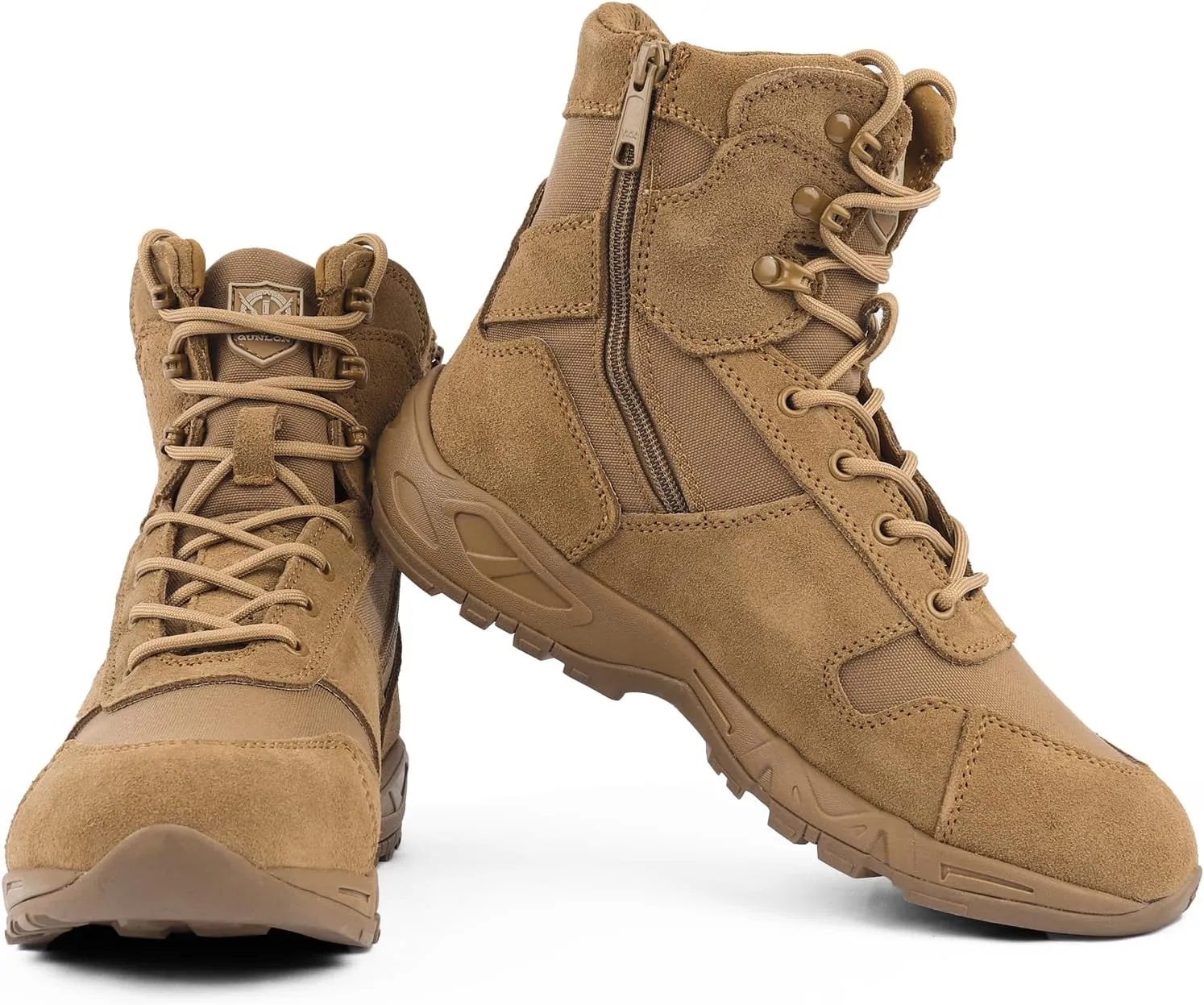 QUNLON Tactical Military Combat Boots Lightweight Desert Jungle Army Work Outdoor Motorcycle Boots Side Zipper