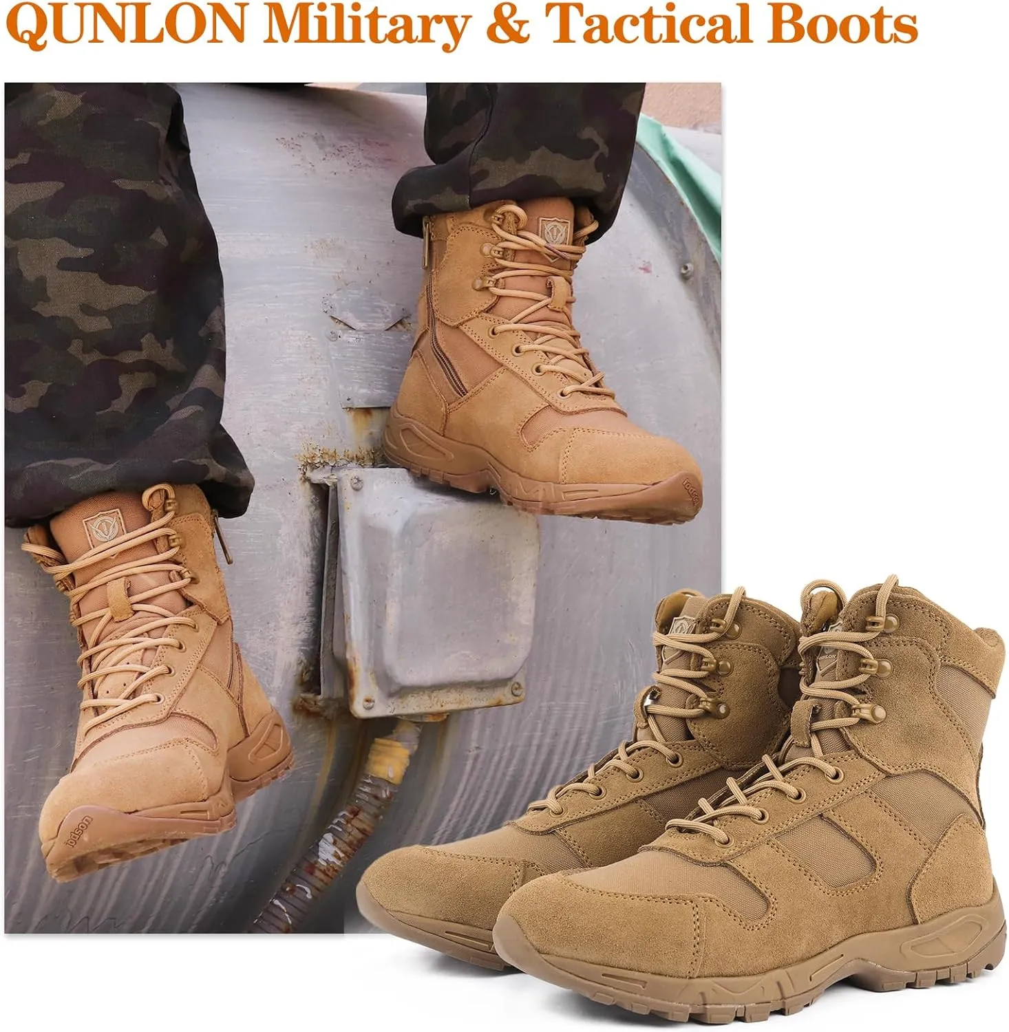 QUNLON Tactical Military Combat Boots Lightweight Desert Jungle Army Work Outdoor Motorcycle Boots Side Zipper
