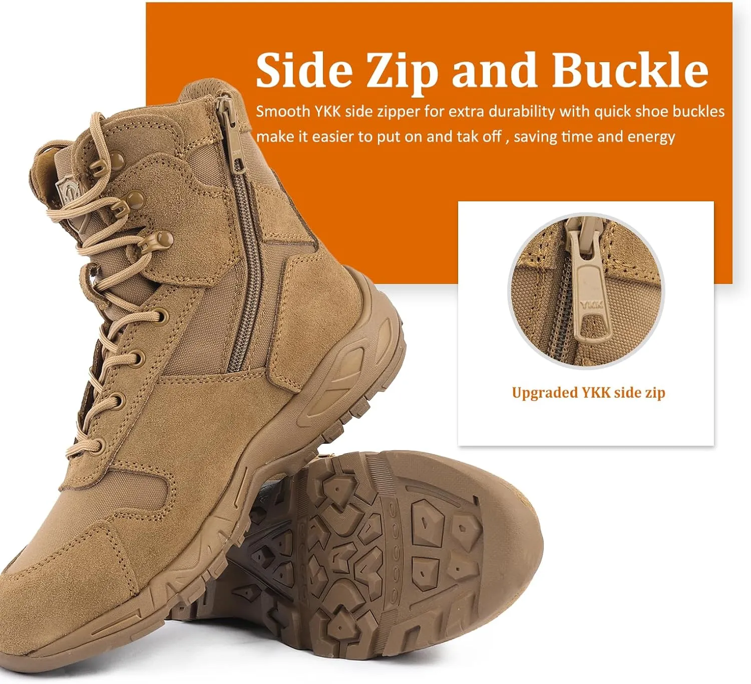 QUNLON Tactical Military Combat Boots Lightweight Desert Jungle Army Work Outdoor Motorcycle Boots Side Zipper