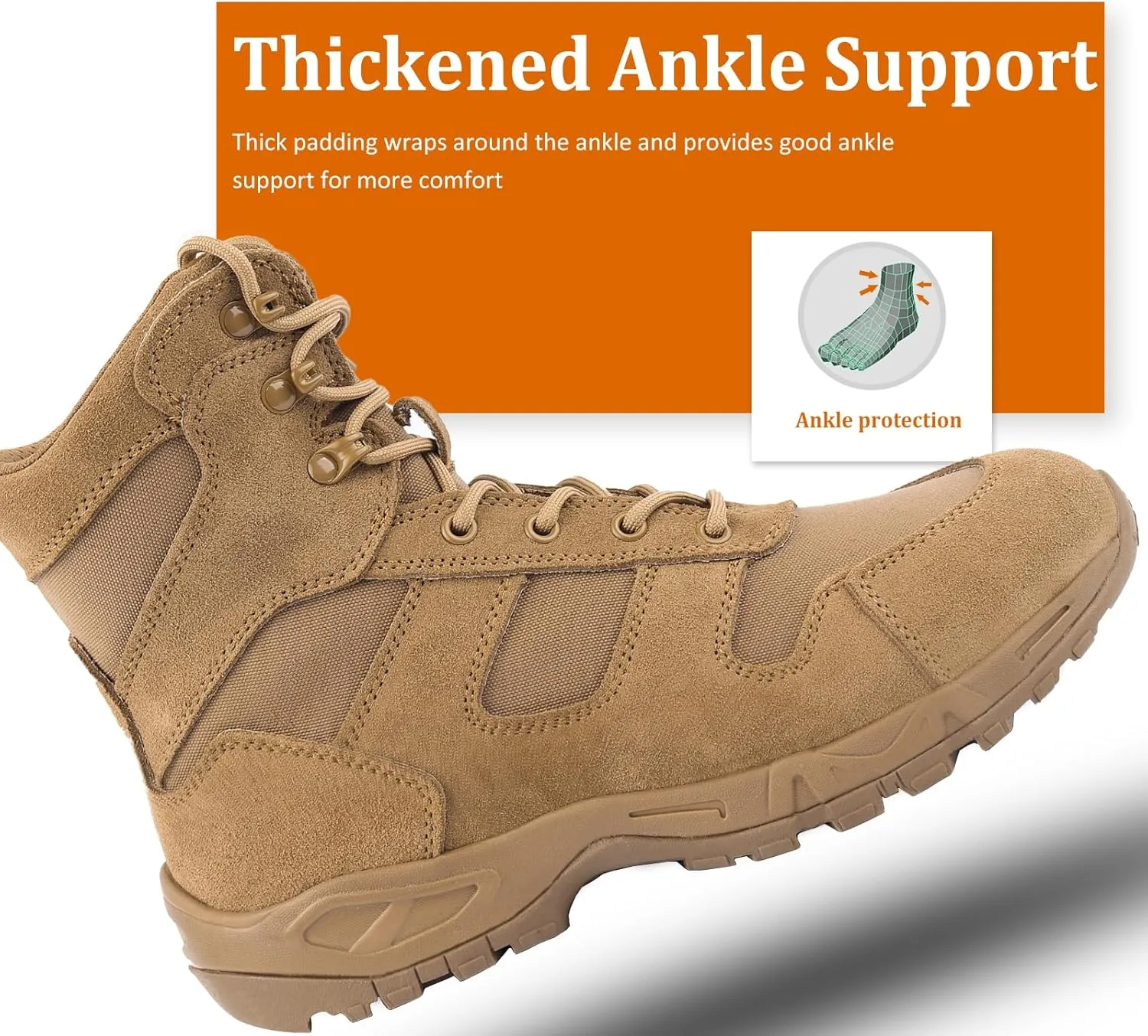 QUNLON Tactical Military Combat Boots Lightweight Desert Jungle Army Work Outdoor Motorcycle Boots Side Zipper