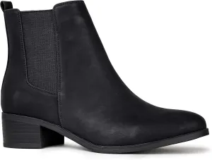 Qupid Women's Repeat Chelsea Ankle Low Heel Boots, Black Nubuck, 8.5