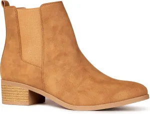 Qupid Women's Repeat | Chelsea Ankle Low Heel Boots, Camel Distress Nubuck, 6.5
