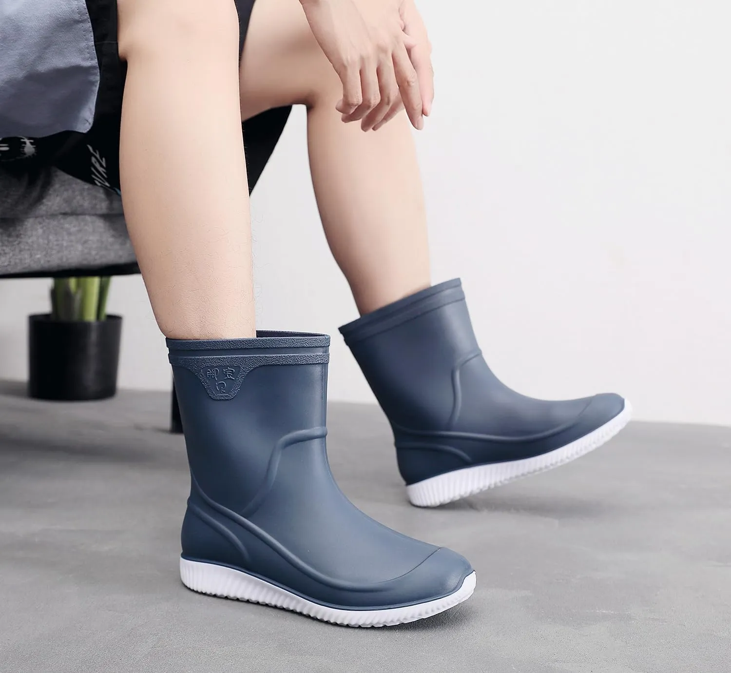 Rain Boots for Men, Non-Slip PVC Rubber Boots Mens Garden Boots, Waterproof Mid-Calf Raining Shoes, Durable Work Mud Boots, Comfort Chelsea Ankle Rain Boots Fishing Shoes for Outdoor Work
