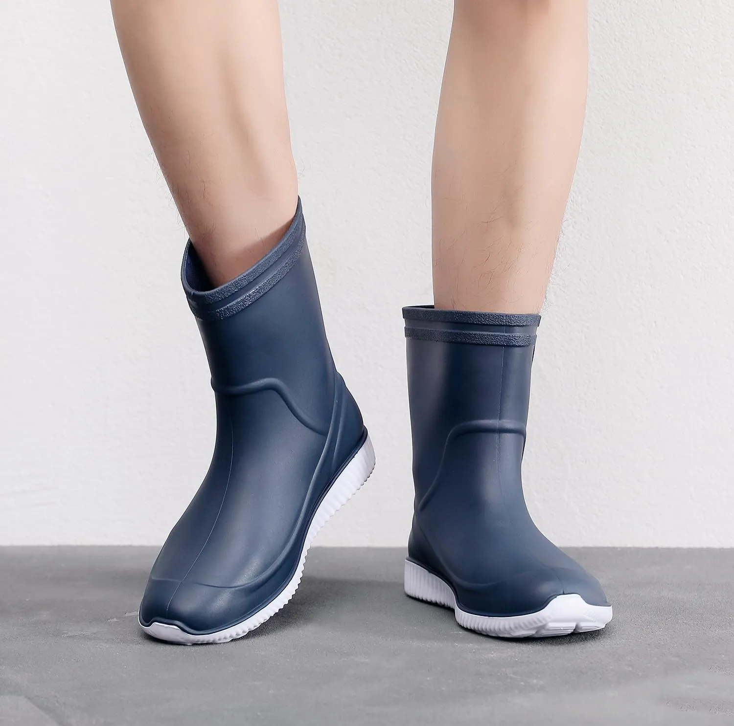 Rain Boots for Men, Non-Slip PVC Rubber Boots Mens Garden Boots, Waterproof Mid-Calf Raining Shoes, Durable Work Mud Boots, Comfort Chelsea Ankle Rain Boots Fishing Shoes for Outdoor Work