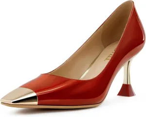 Red High Heels for Women Closed Square Toe Sexy Stiletto Pumps Kitten Heels Wedding Party Dress Shoes