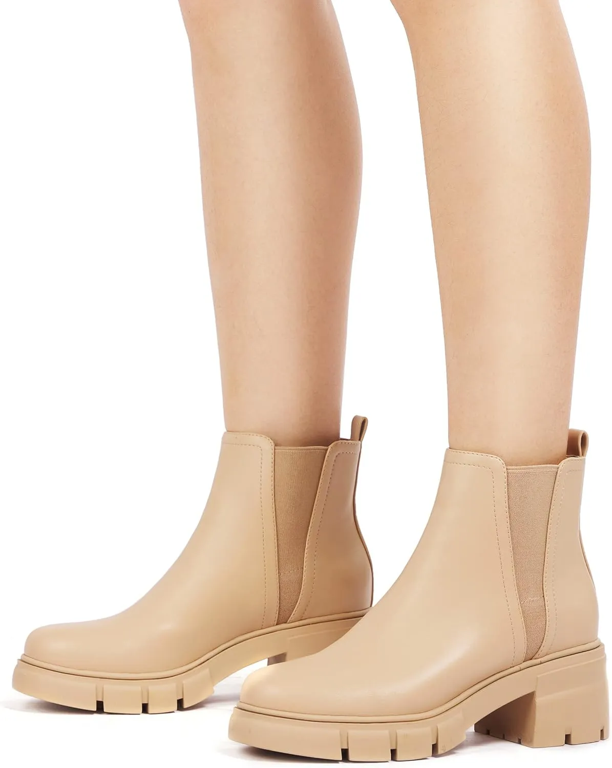 REDTOP Women's Chelsea Boots Elastic Chunky Block Heel Platform Lug Sole Ankle Booties