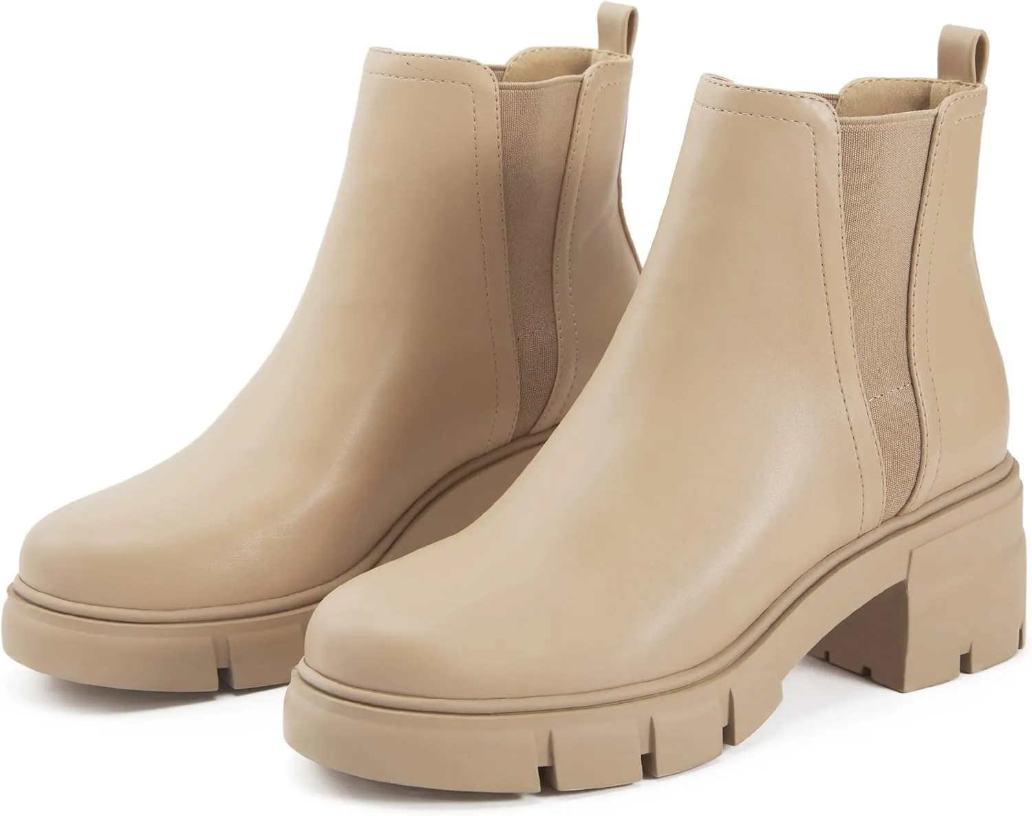 REDTOP Women's Chelsea Boots Elastic Chunky Block Heel Platform Lug Sole Ankle Booties