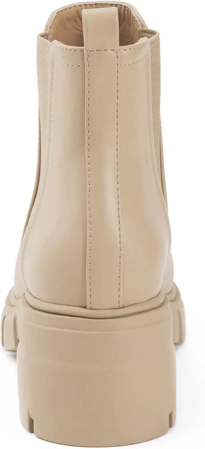 REDTOP Women's Chelsea Boots Elastic Chunky Block Heel Platform Lug Sole Ankle Booties