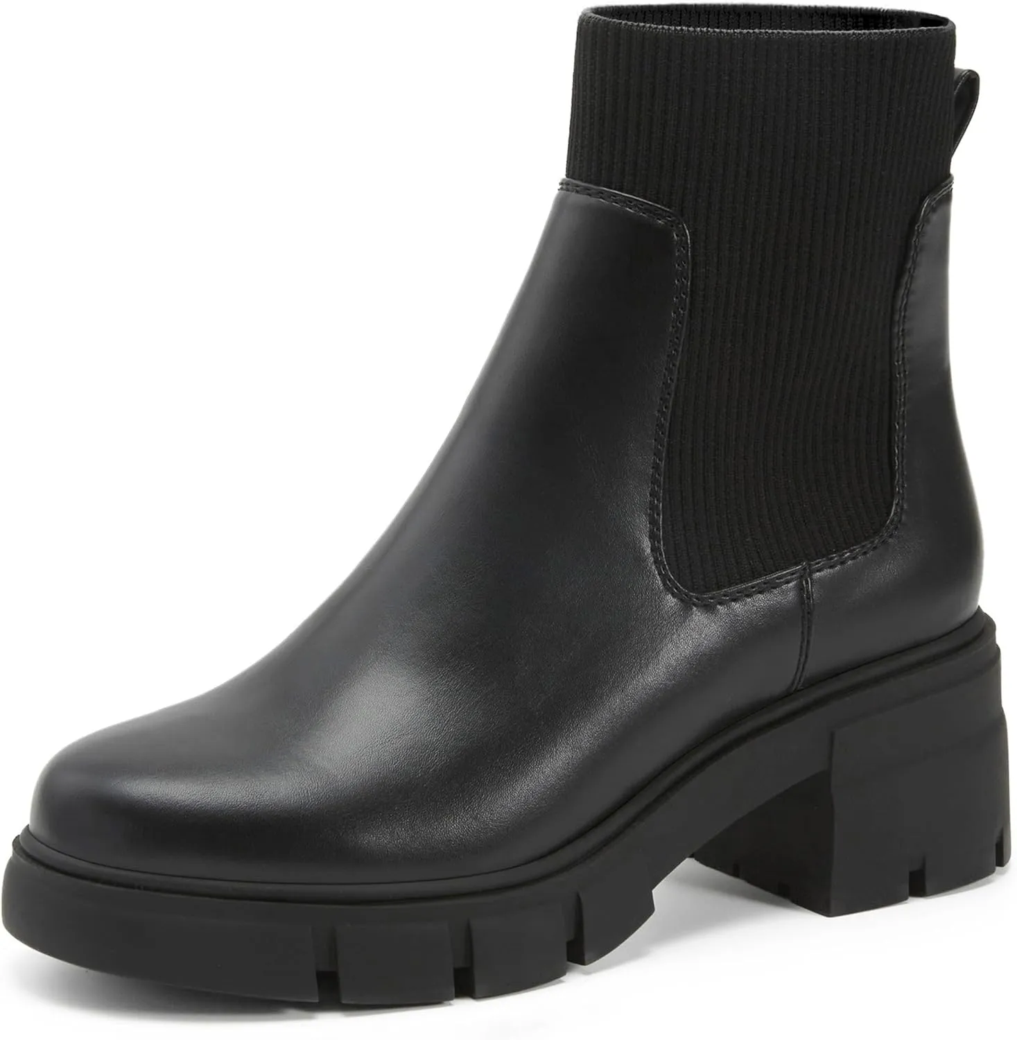 REDTOP Women's Elastic Chelsea Boots Chunky Block Heel Platform Lug Sole Ankle Booties