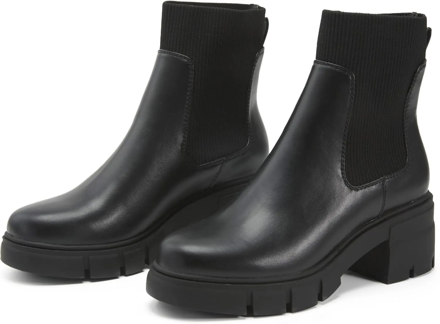 REDTOP Women's Elastic Chelsea Boots Chunky Block Heel Platform Lug Sole Ankle Booties