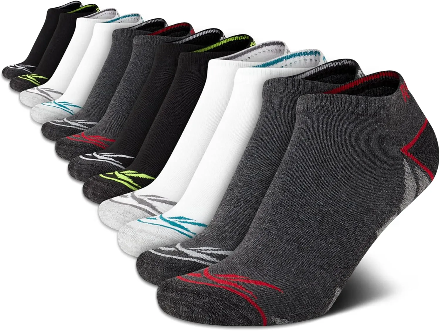 Reebok Boys' Low Cut Socks - 12 Pack Stretch Performance No Show Socks with Arch Support - Cushioned Athletic Socks for Boys