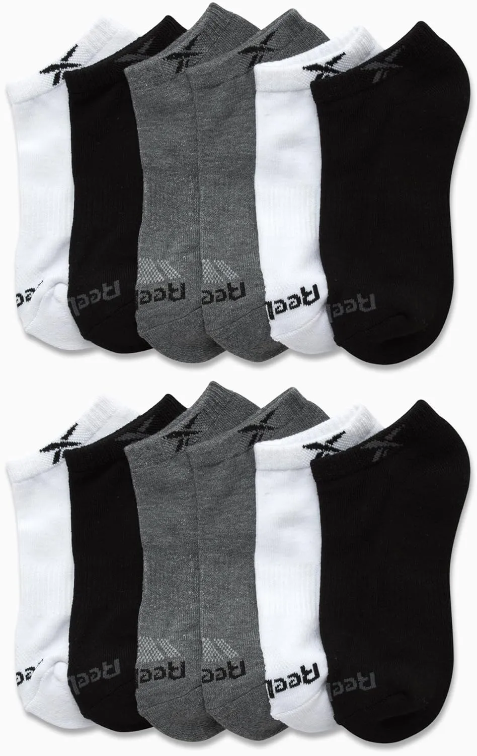 Reebok Boys' Low Cut Socks - 12 Pack Stretch Performance No Show Socks with Arch Support - Cushioned Athletic Socks for Boys