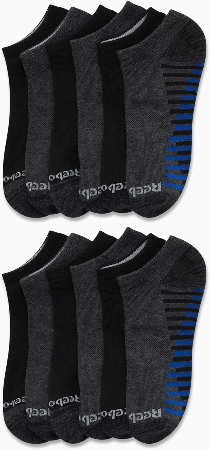 Reebok Boys' Low Cut Socks - 12 Pack Stretch Performance No Show Socks with Arch Support - Cushioned Athletic Socks for Boys