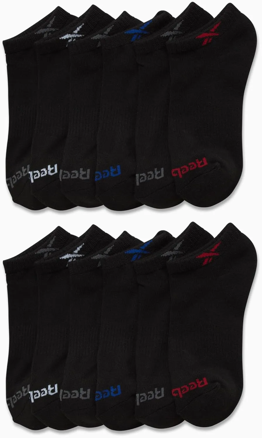 Reebok Boys' Low Cut Socks - 12 Pack Stretch Performance No Show Socks with Arch Support - Cushioned Athletic Socks for Boys