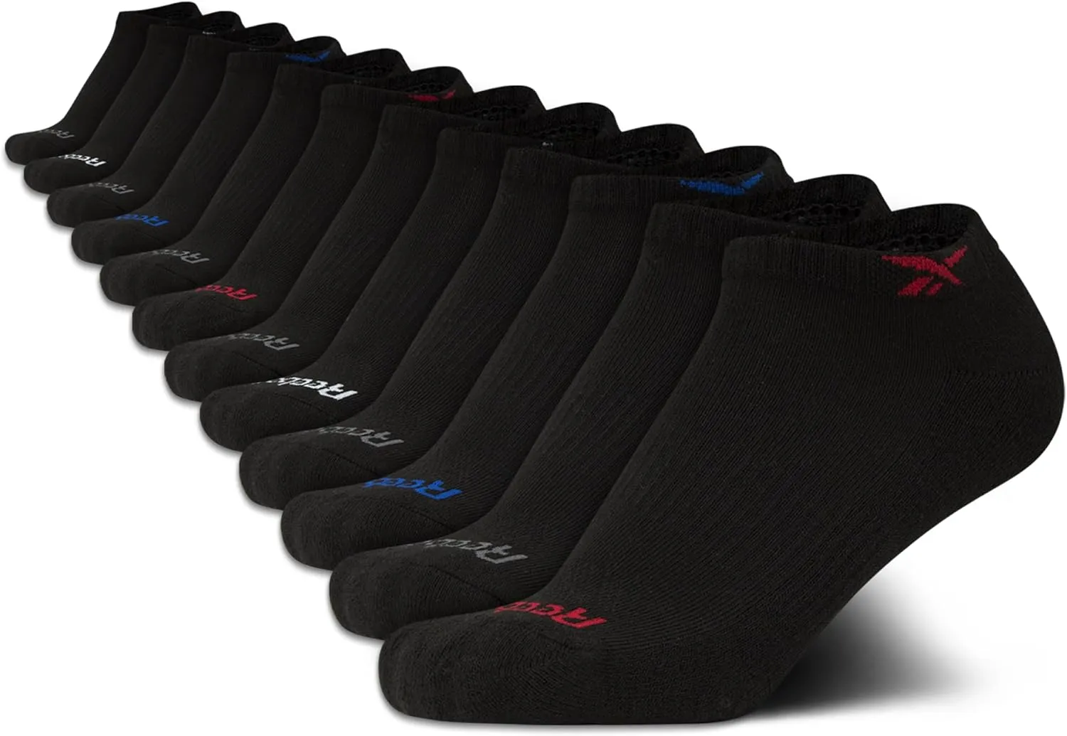 Reebok Boys' Low Cut Socks - 12 Pack Stretch Performance No Show Socks with Arch Support - Cushioned Athletic Socks for Boys