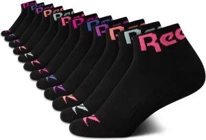 Reebok Girls' Quarter Socks - 12 Pack Stretch Performance Quarter Cut Arch Support Socks - Cushioned Athletic Socks for Girls