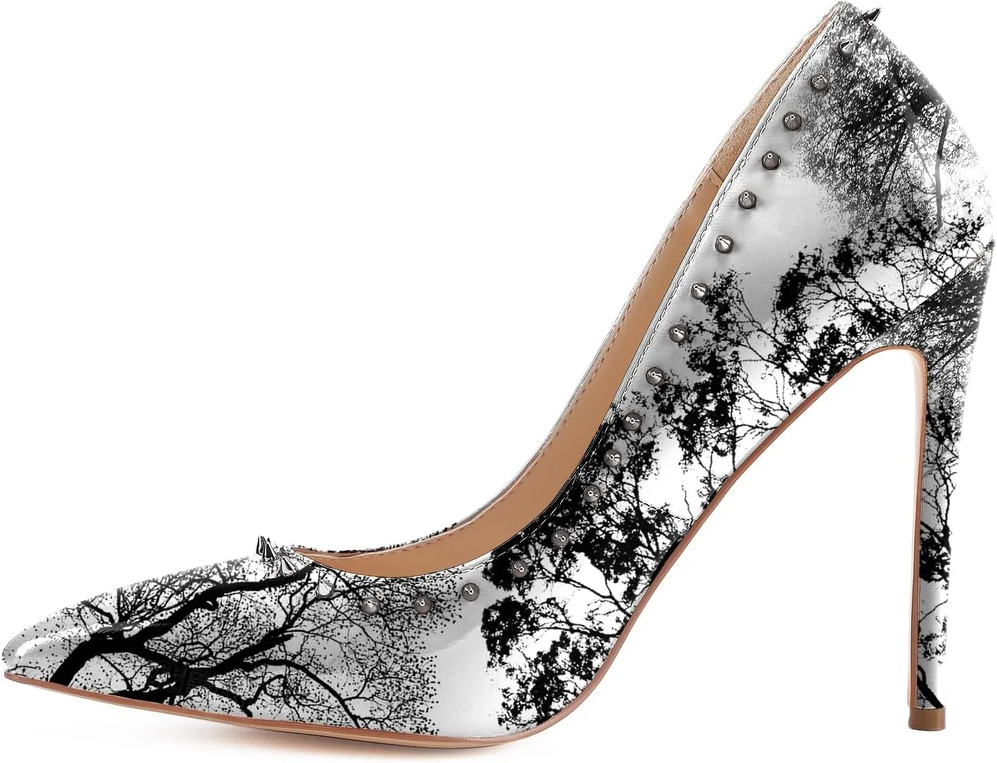 Reindee Lusion Womens 4 Inches High Stiletto Heels Pumps Rivets Closed Toe Sexy Shoes