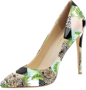 Reindee Lusion Womens High Stiletto Heels Pumps Music Note Printed Closed Toe Sexy Shoes