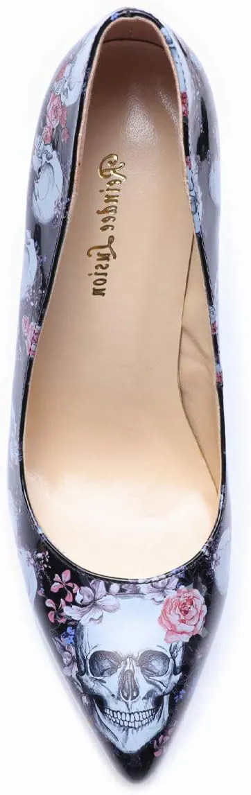 Reindee Lusion Womens High Stiletto Heels Pumps Music Note Printed Closed Toe Sexy Shoes
