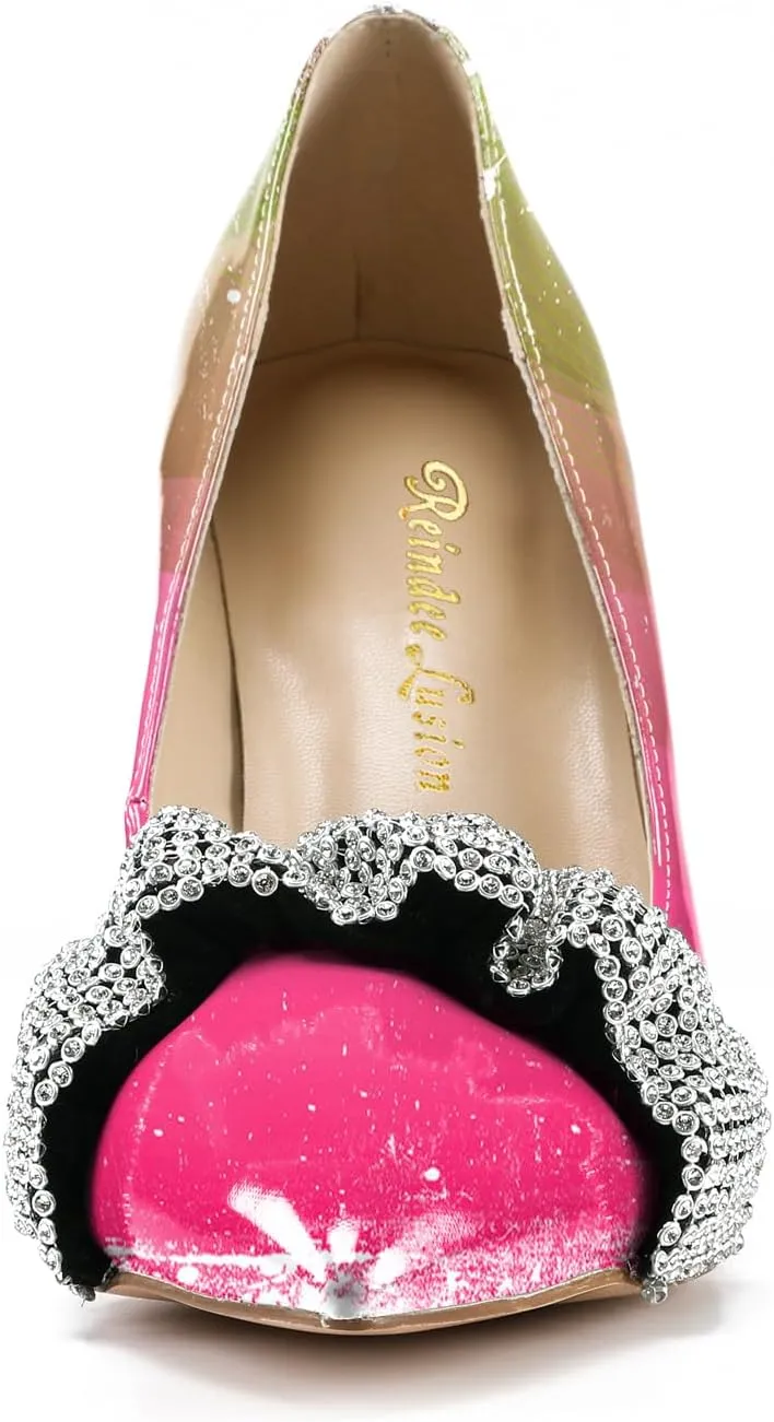 Reindee Lusion Womens High Stiletto Heels Pumps Music Note Printed Closed Toe Sexy Shoes