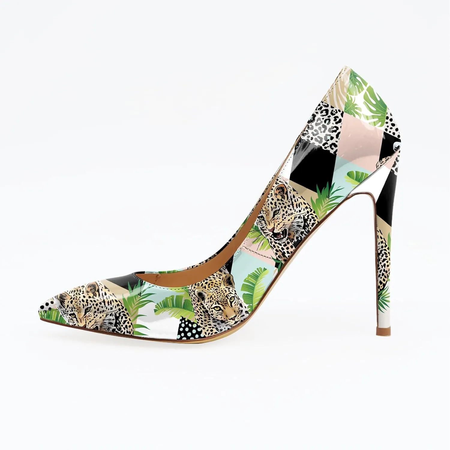 Reindee Lusion Womens High Stiletto Heels Pumps Music Note Printed Closed Toe Sexy Shoes