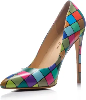 Reindee Lusion Womens High Stiletto Heels Pumps Music Note Printed Closed Toe Sexy Shoes