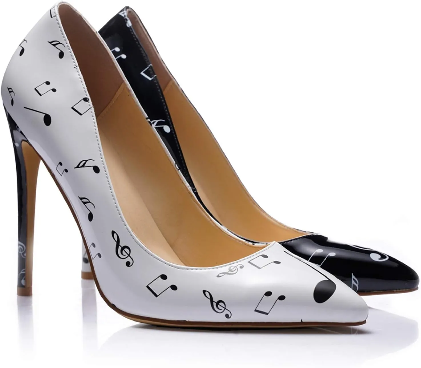 Reindee Lusion Womens High Stiletto Heels Pumps Music Note Printed Closed Toe Sexy Shoes