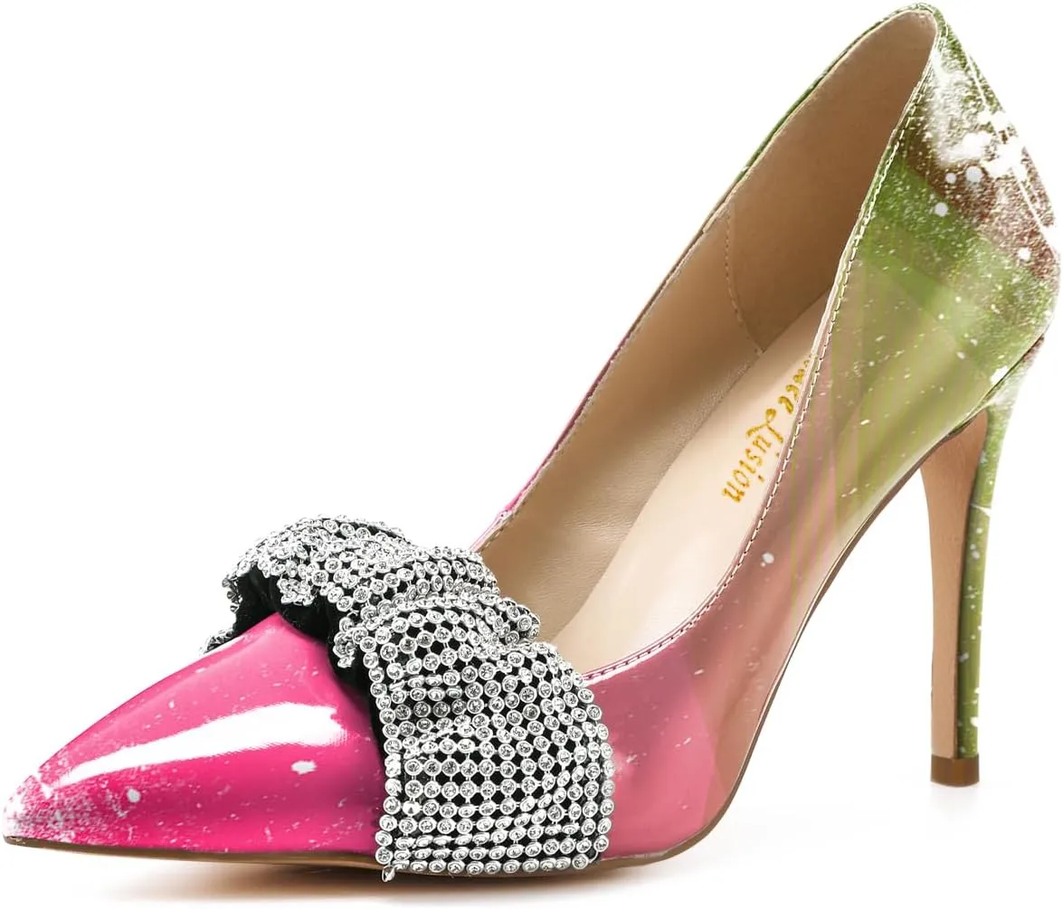 Reindee Lusion Womens High Stiletto Heels Pumps Music Note Printed Closed Toe Sexy Shoes
