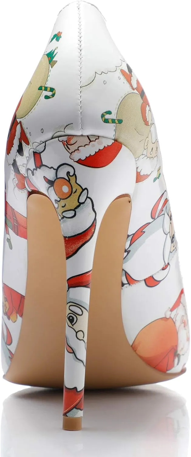 Reindee Lusion Womens High Stiletto Heels Pumps Music Note Printed Closed Toe Sexy Shoes
