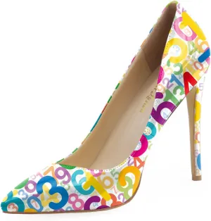 Reindee Lusion Womens High Stiletto Heels Pumps Music Note Printed Closed Toe Sexy Shoes