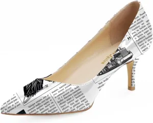Reindee Lusion Womens Low Kitten Comfortable High Heels Music Note Printed Closed Toe Sexy Pumps Shoes
