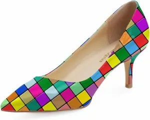 Reindee Lusion Womens Low Kitten Comfortable High Heels Music Note Printed Closed Toe Sexy Pumps Shoes