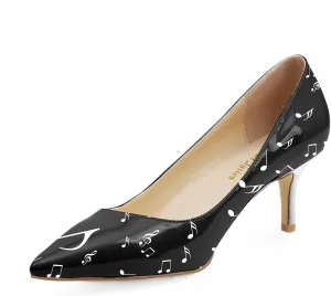 Reindee Lusion Womens Low Kitten Comfortable High Heels Music Note Printed Closed Toe Sexy Pumps Shoes