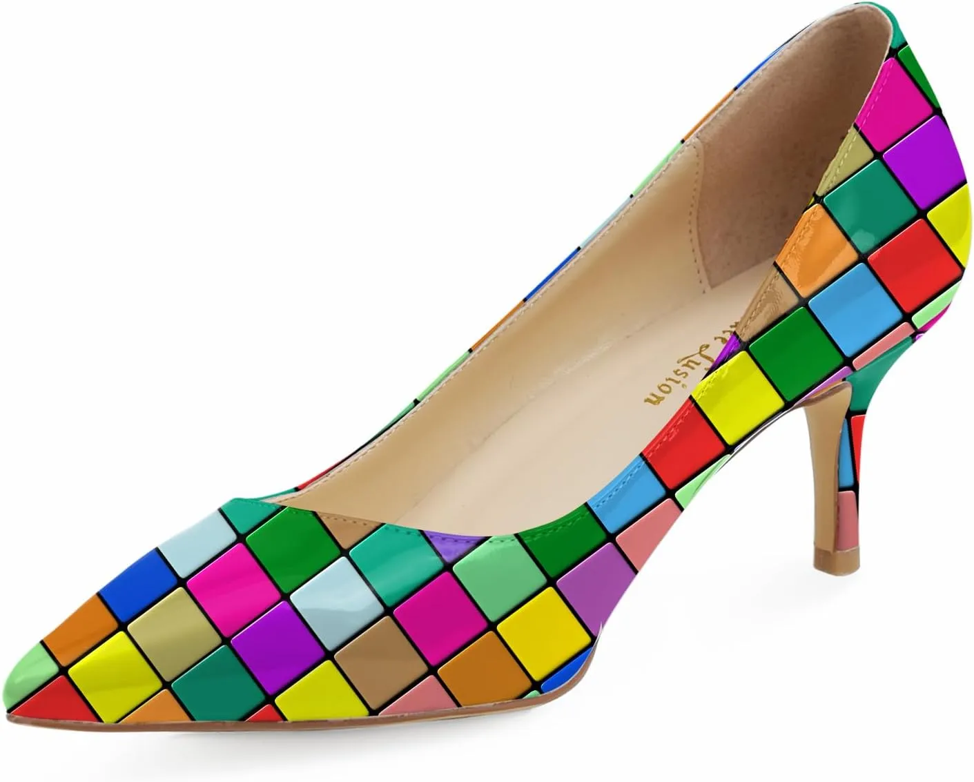Reindee Lusion Womens Low Kitten Comfortable High Heels Music Note Printed Closed Toe Sexy Pumps Shoes