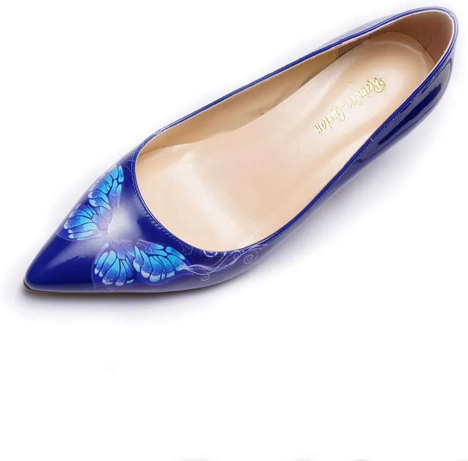 Reindee Lusion Womens Low Kitten Comfortable High Heels Music Note Printed Closed Toe Sexy Pumps Shoes