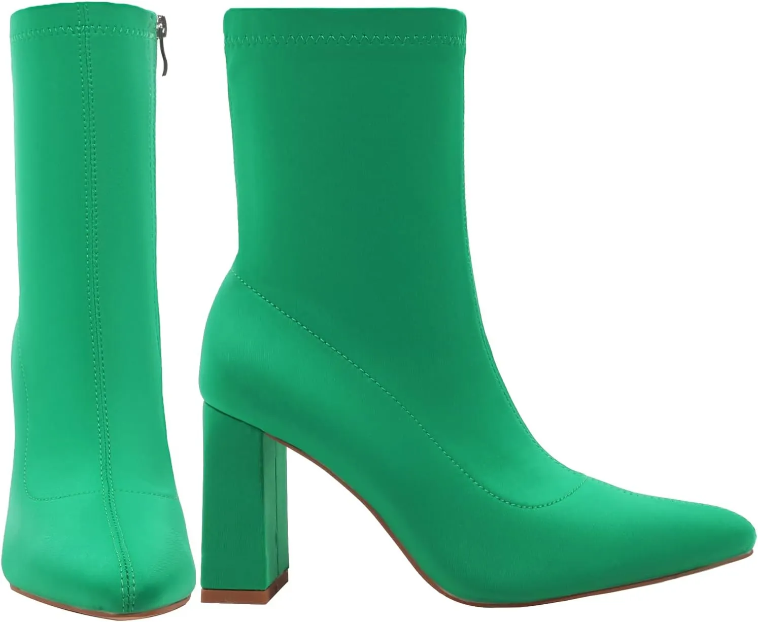Reitoye Women's Ankle Boot Stretch Chunky Heel Pointed Toe Zipper Mid Calf Booties