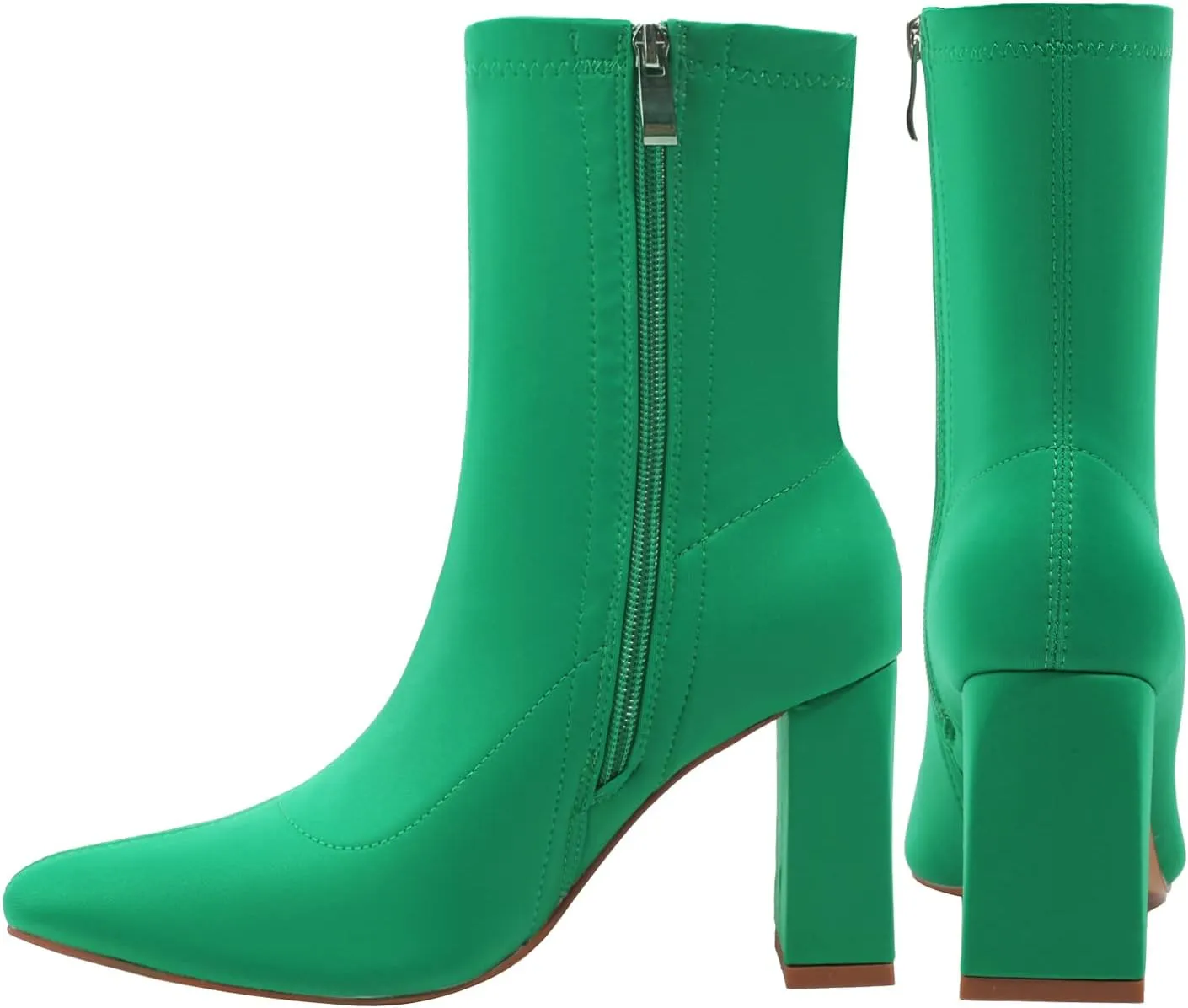 Reitoye Women's Ankle Boot Stretch Chunky Heel Pointed Toe Zipper Mid Calf Booties