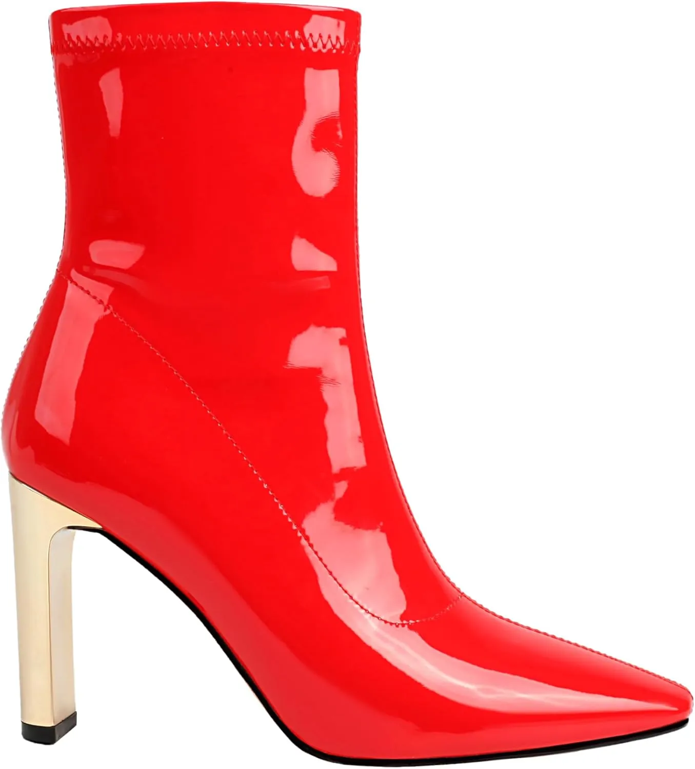 Reitoye Women's Ankle Boots Metallic Chunky Block Heel Square Toe Zipper Mid Calf Boots