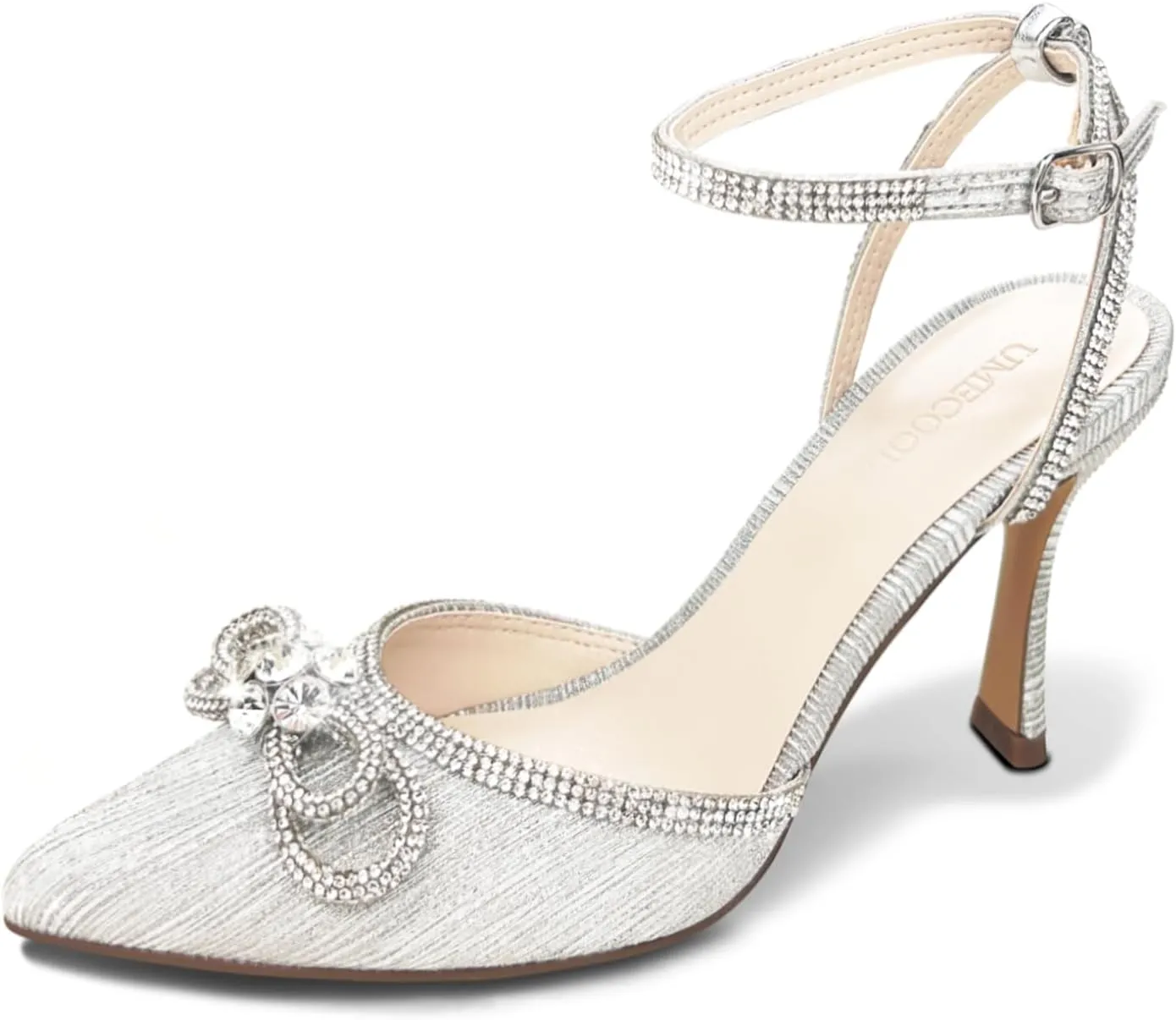 Rhinestone Bow Heels for Women, Slingback Kitten Heels Pumps Stilettos Satin, Closed Pointed Toe Ankle Strap Kitten Heel Sandals Formal Shoes for Wedding Bridal Party Evening Prom Dress Shoes