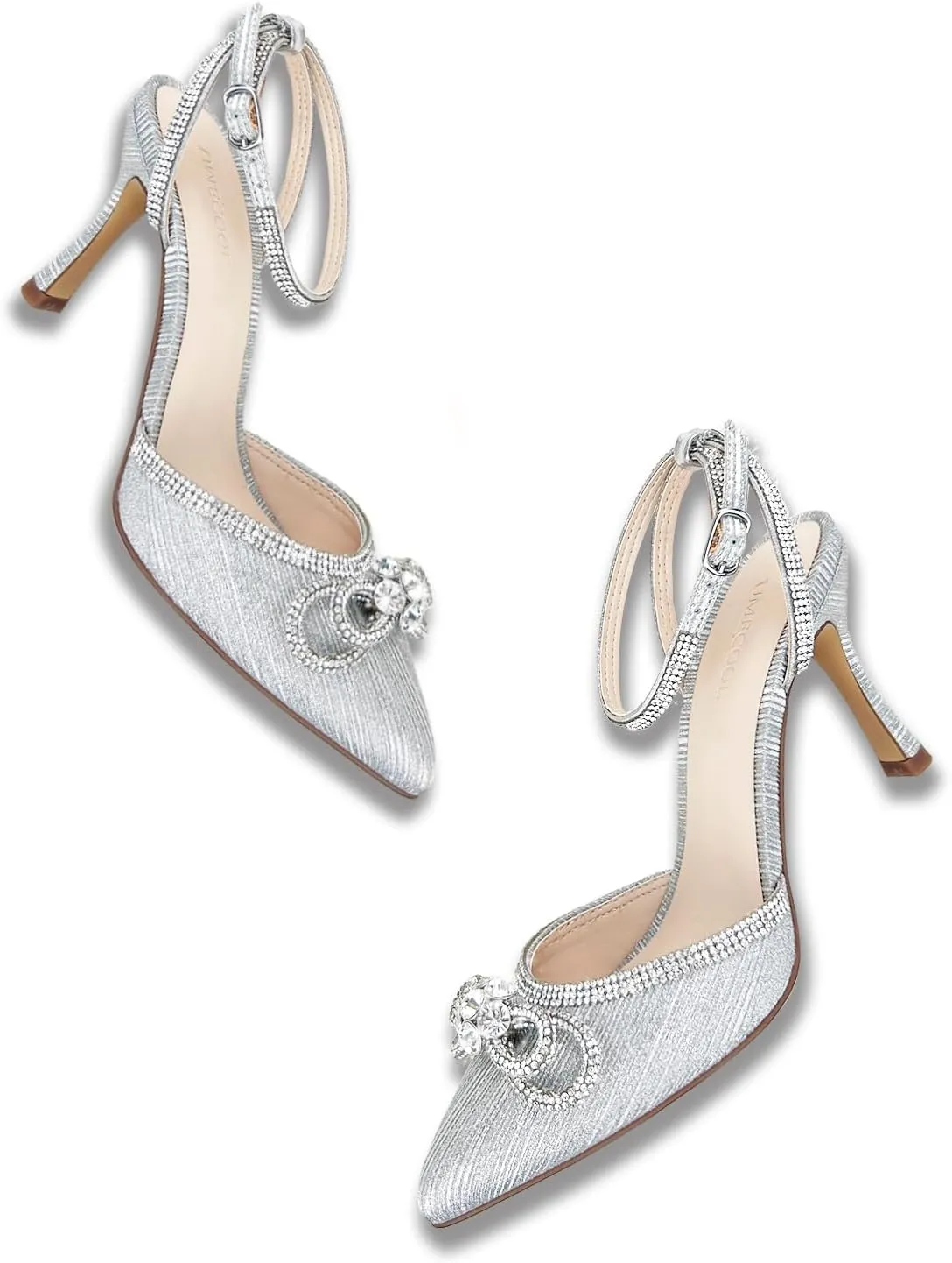 Rhinestone Bow Heels for Women, Slingback Kitten Heels Pumps Stilettos Satin, Closed Pointed Toe Ankle Strap Kitten Heel Sandals Formal Shoes for Wedding Bridal Party Evening Prom Dress Shoes