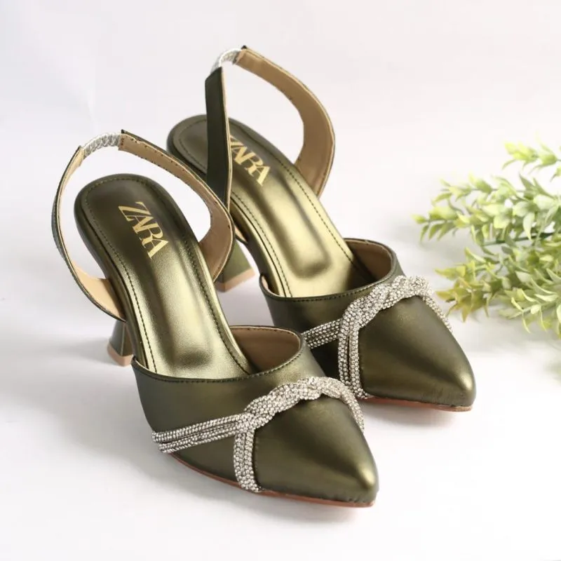 Rhinestone Decor Slingback Heels #10389 #22