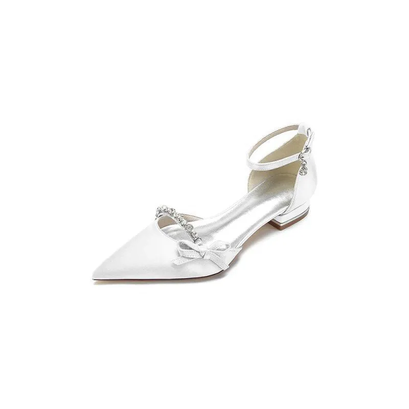 Rhinestone Pointed Toe Kitten Heels With Bow